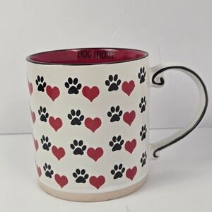 Spectrum Designz Dog Mom Ceramic Coffee Mug Paw Prints Hearts Red White 2021